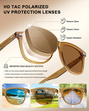 Carfia Sedona CA5356-C25 Brown Acetate Square Polarized Sunglasses for Men, Features View