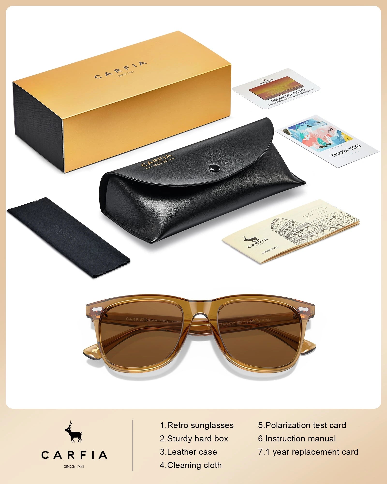 Carfia Sedona CA5356-C25 Brown Acetate Square Polarized Sunglasses for Men, Package View