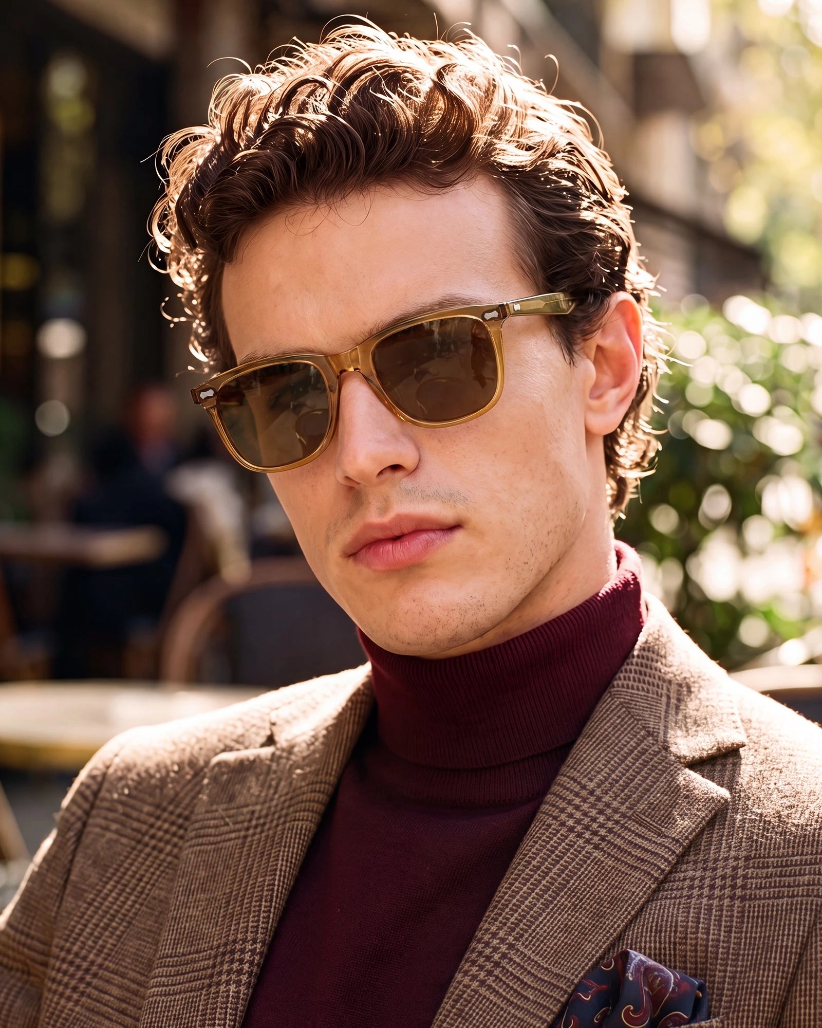 Carfia Sedona CA5356-C25 Brown Acetate Square Polarized Sunglasses for Men, Portrait View