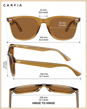 Carfia Sedona CA5356-C25 Brown Acetate Square Polarized Sunglasses for Men, Size-Chart View