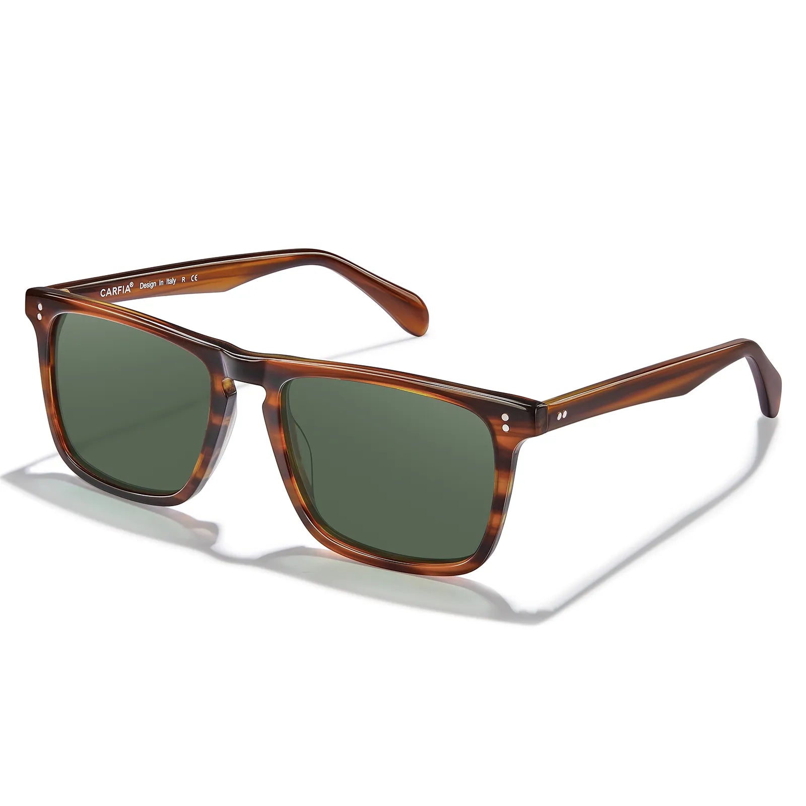 Carfia Shelton-C02 Brown Acetate Square Polarized Sunglasses for Men, Angle View