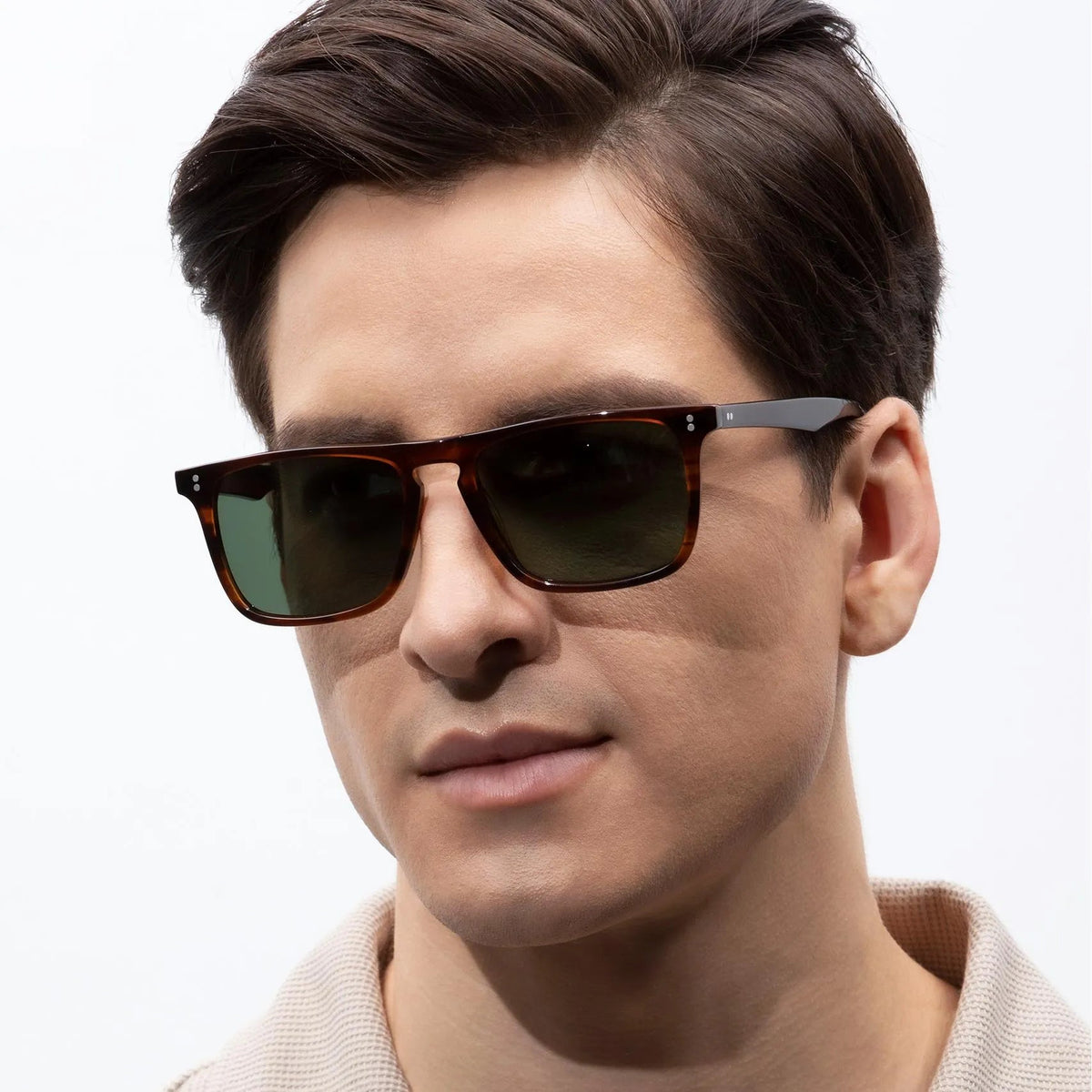 Carfia Shelton-C02 Brown Acetate Square Polarized Sunglasses for Men, Model View
