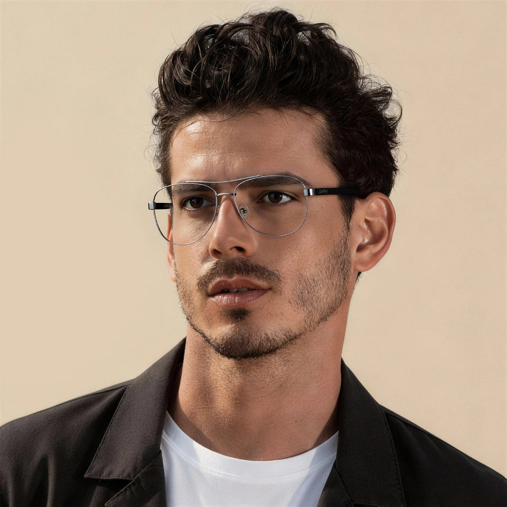 carfia-silver-aviator-prescription-eyeglasses-black-shell-temples-metal-frame-optical-glasses-model-2