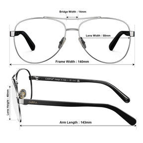 carfia-silver-aviator-prescription-eyeglasses-black-shell-temples-metal-frame-optical-glasses-size