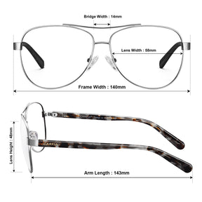 carfia-silver-aviator-prescription-eyeglasses-black-tortoise-shell-temples-metal-frame-optical-glasses-size
