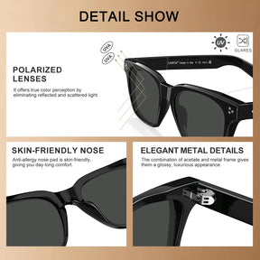Carfia Simba CA31109-C01 Black Acetate Square Polarized Sunglasses for Men, Detail View