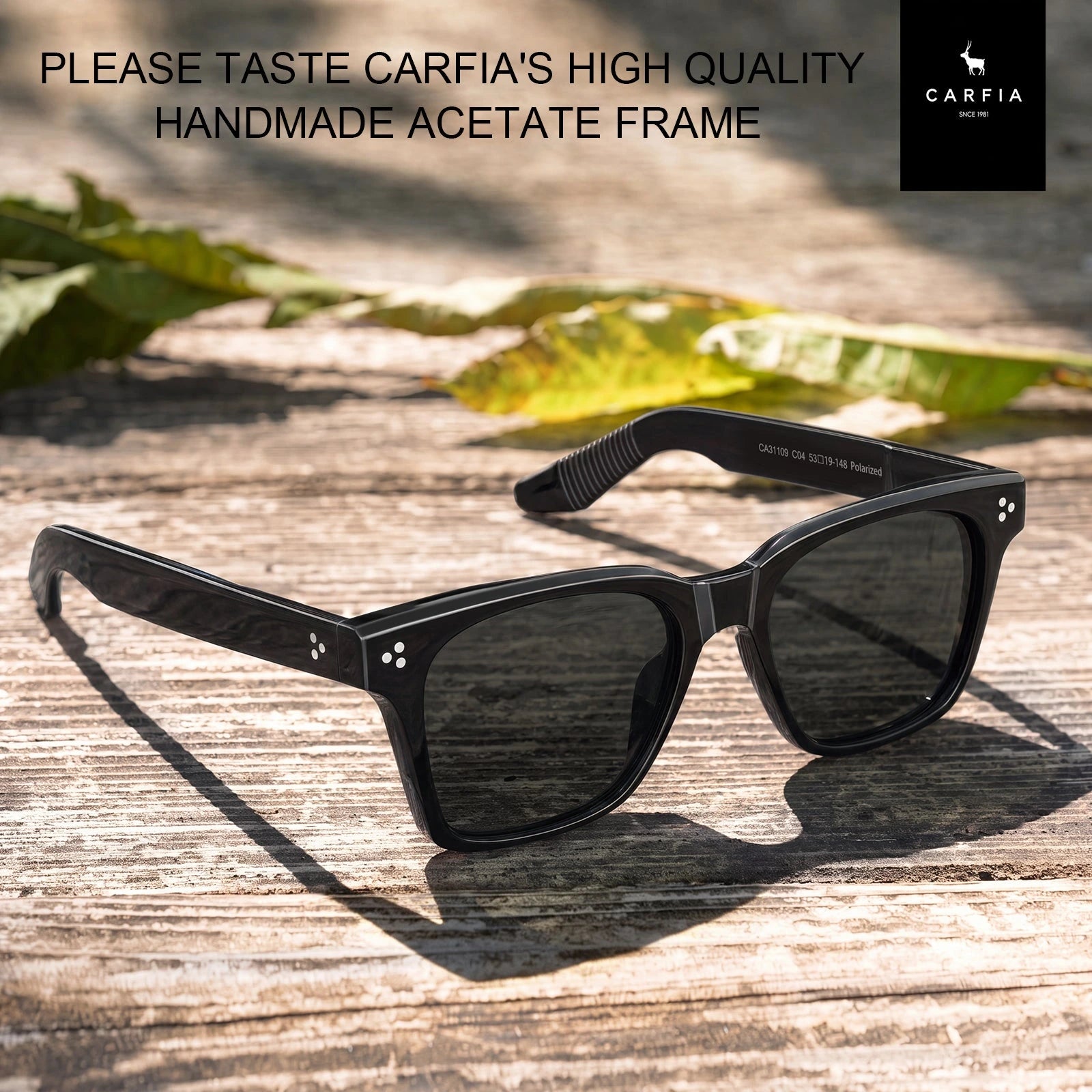 Carfia Simba CA31109-C01 Black Acetate Square Polarized Sunglasses for Men, Lifestyle View