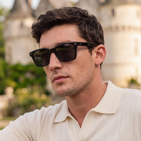 Carfia Simba CA31109-C01 Black Acetate Square Polarized Sunglasses for Men, Portrait View