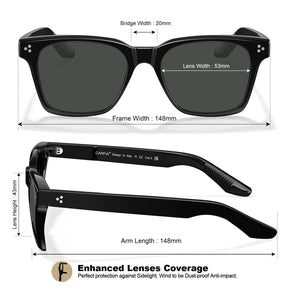 Carfia Simba CA31109-C01 Black Acetate Square Polarized Sunglasses for Men, Size-Chart View