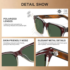 Carfia Simba CA31109-C02 Wine Red Champagne Acetate Square Polarized Sunglasses for Men, Detail View
