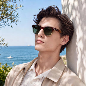 Carfia Simba CA31109-C02 Wine Red Champagne Acetate Square Polarized Sunglasses for Men, Portrait View