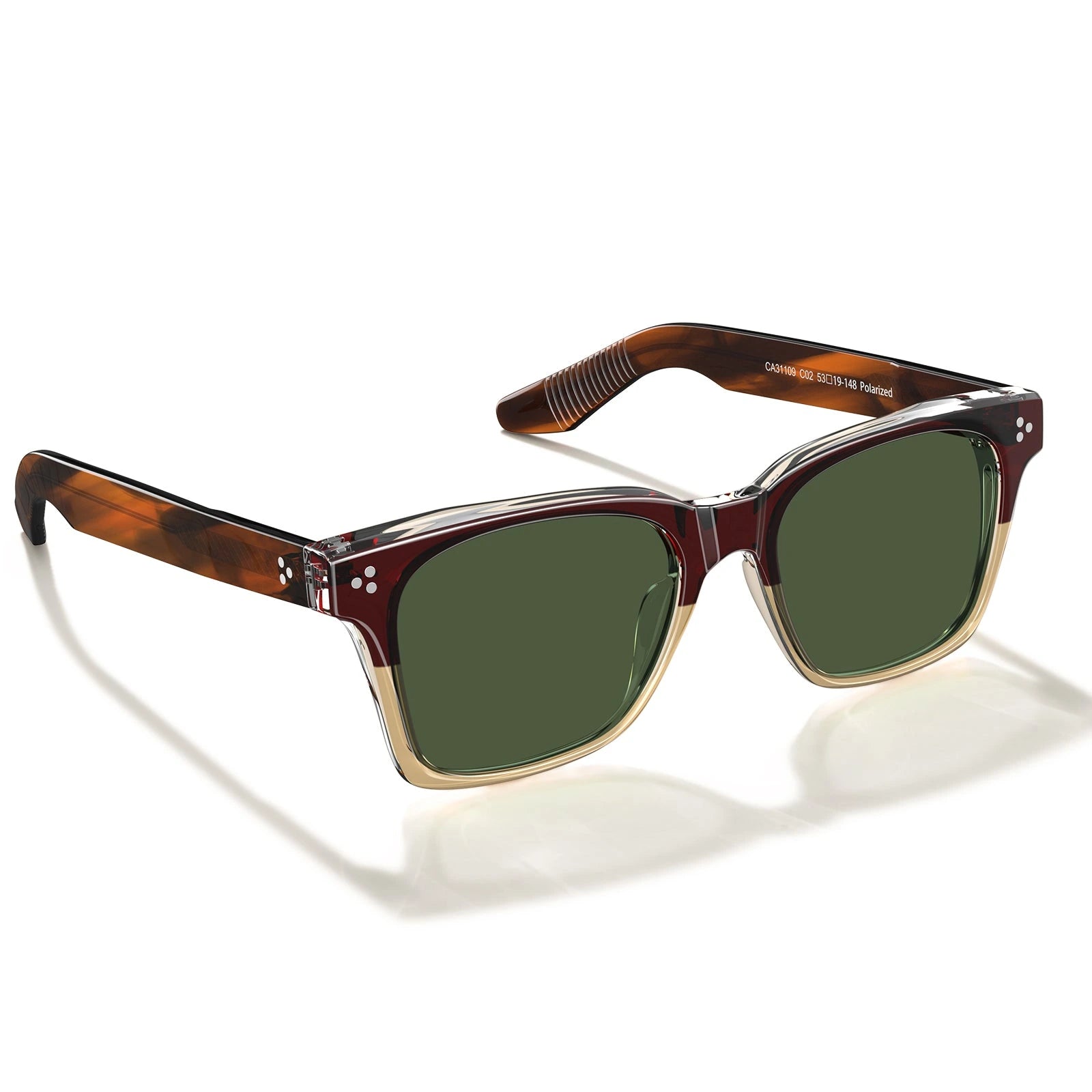 Carfia Simba CA31109-C02 Wine Red Champagne Acetate Square Polarized Sunglasses for Men, Side View