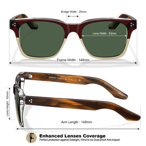 Carfia Simba CA31109-C02 Wine Red Champagne Acetate Square Polarized Sunglasses for Men, Size-Chart View