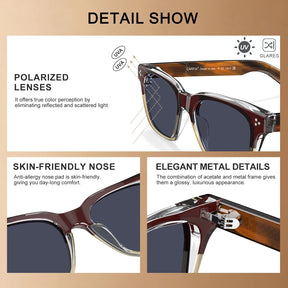 Carfia Simba CA31109-C03 Wine Red Champagne Acetate Square Polarized Sunglasses for Men, Detail View
