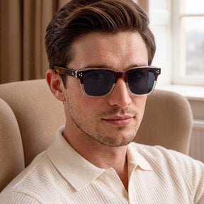 Carfia Simba CA31109-C03 Wine Red Champagne Acetate Square Polarized Sunglasses for Men, Portrait View