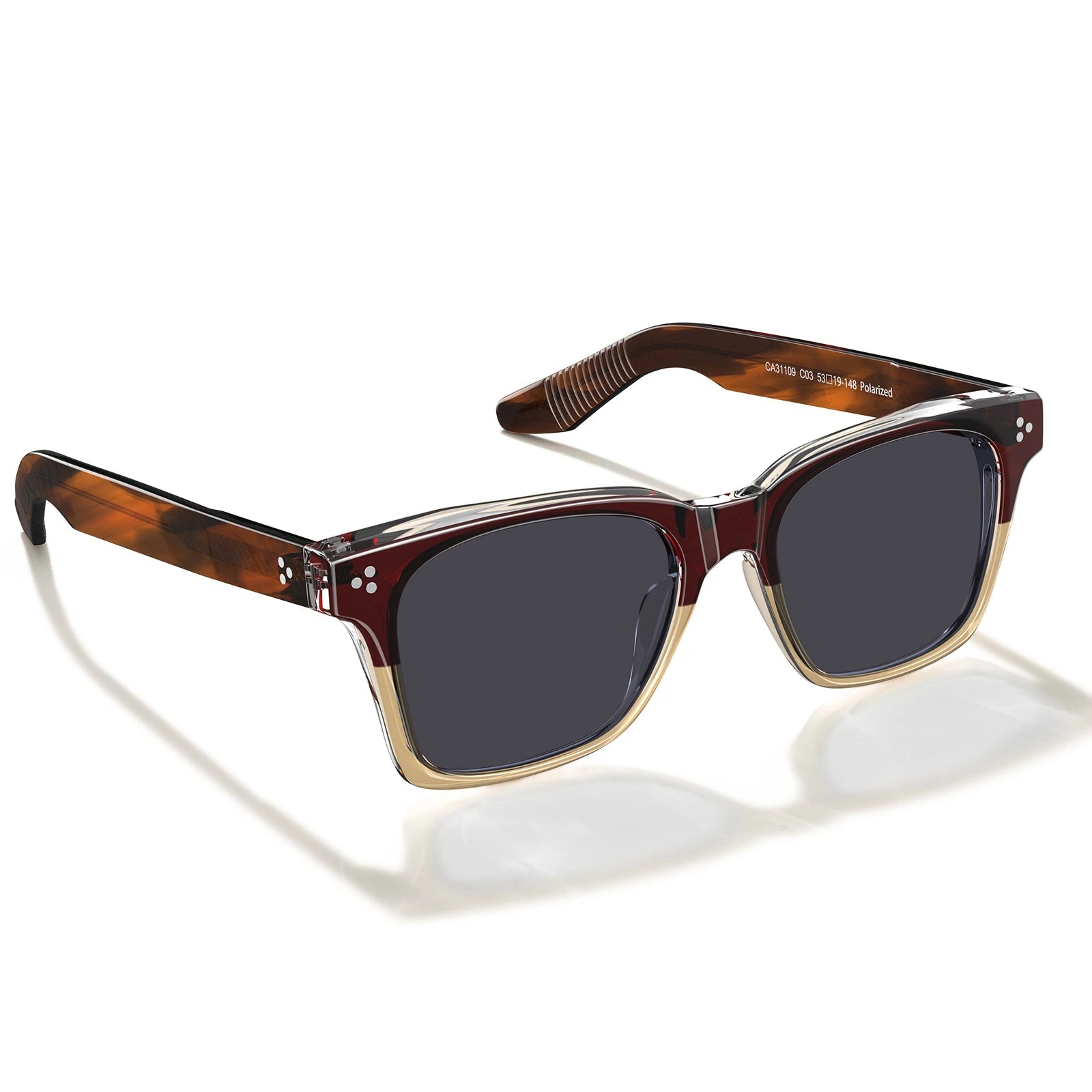 Carfia Simba CA31109-C03 Wine Red Champagne Acetate Square Polarized Sunglasses for Men, Side View