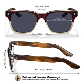 Carfia Simba CA31109-C03 Wine Red Champagne Acetate Square Polarized Sunglasses for Men, Size-Chart View