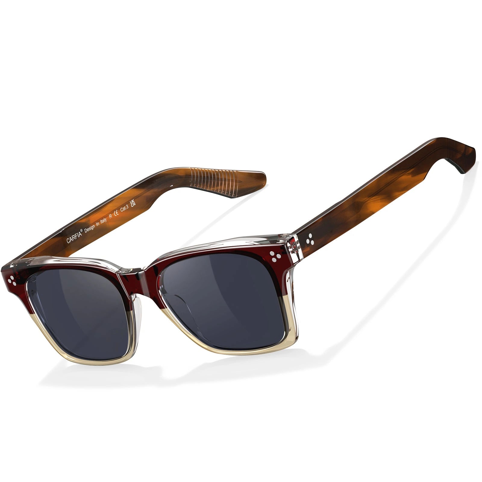Carfia Simba CA31109-C03 Wine Red Champagne Acetate Square Polarized Sunglasses for Men, Three-Quarter View