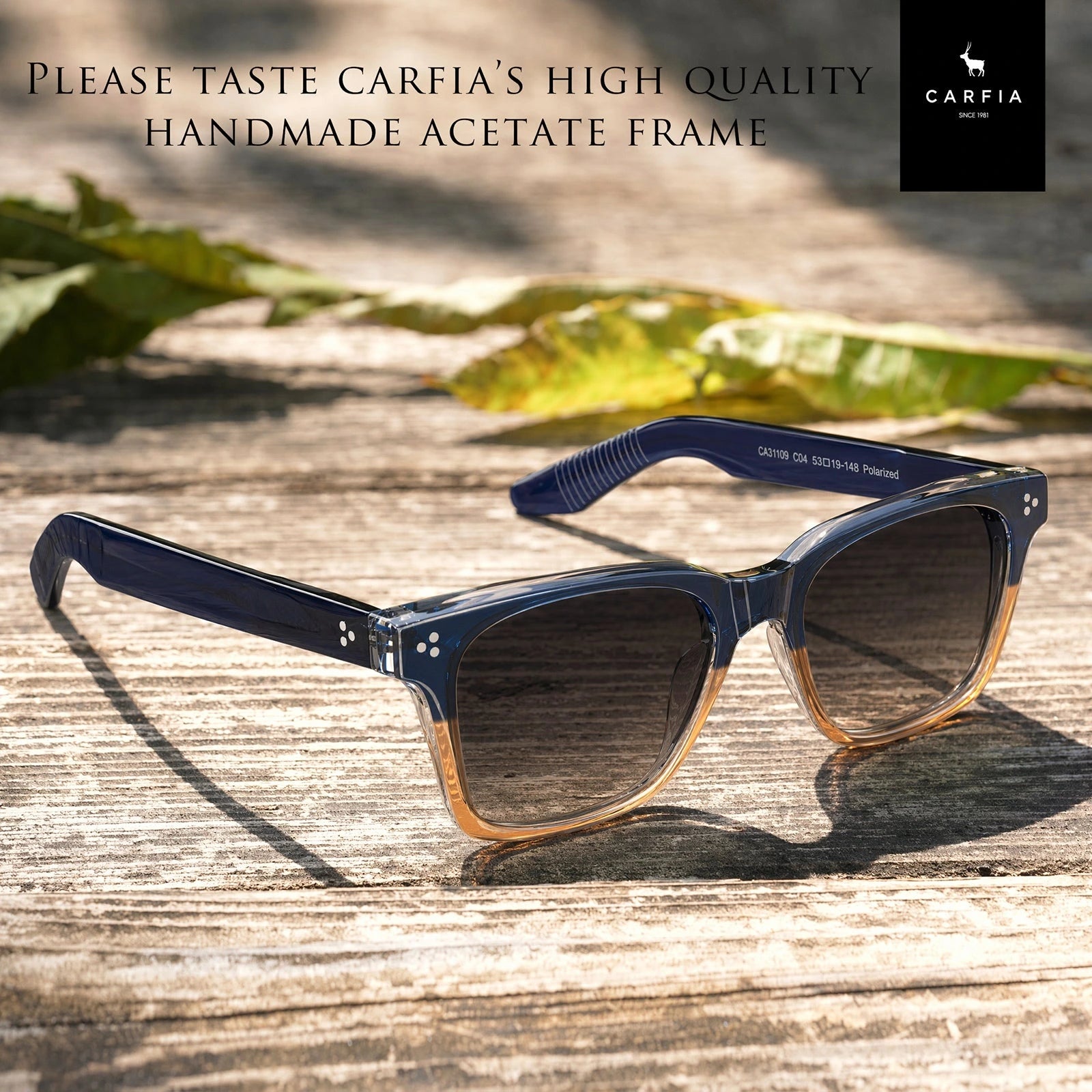Carfia Simba CA31109-C04 Navy Champagne Acetate Square Polarized Sunglasses for Men, Lifestyle View
