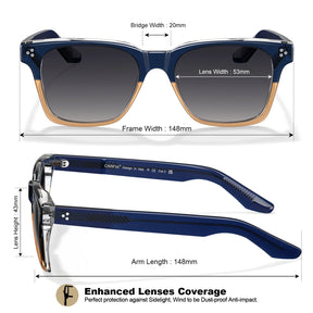 Carfia Simba CA31109-C04 Navy Champagne Acetate Square Polarized Sunglasses for Men, Size-Chart View