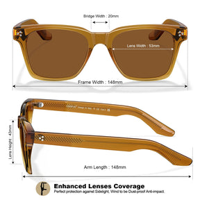 Carfia Simba CA31109-C05 Amber Acetate Square Polarized Sunglasses for Men, Size-Chart View