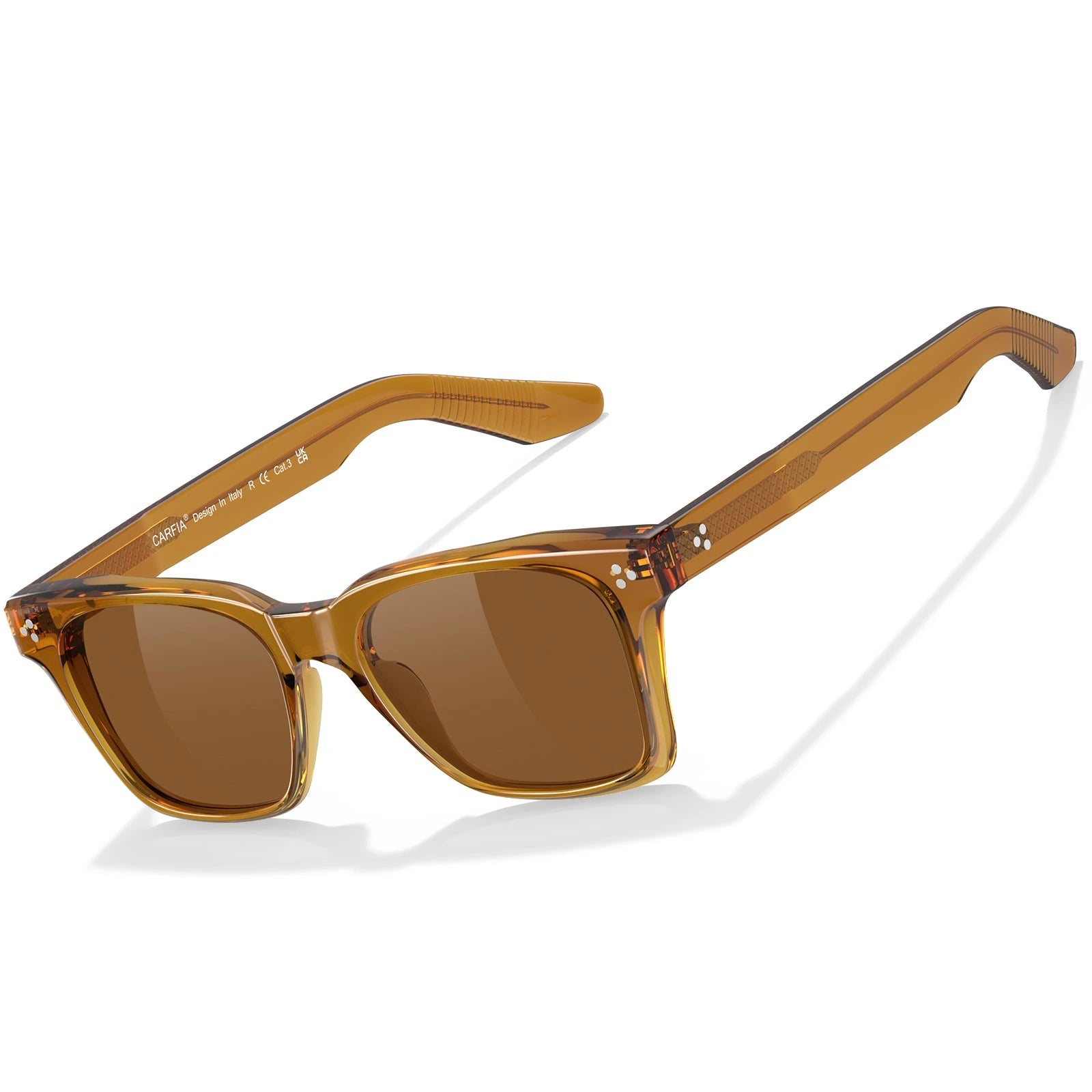 Carfia Simba CA31109-C05 Amber Acetate Square Polarized Sunglasses for Men, Three-Quarter View