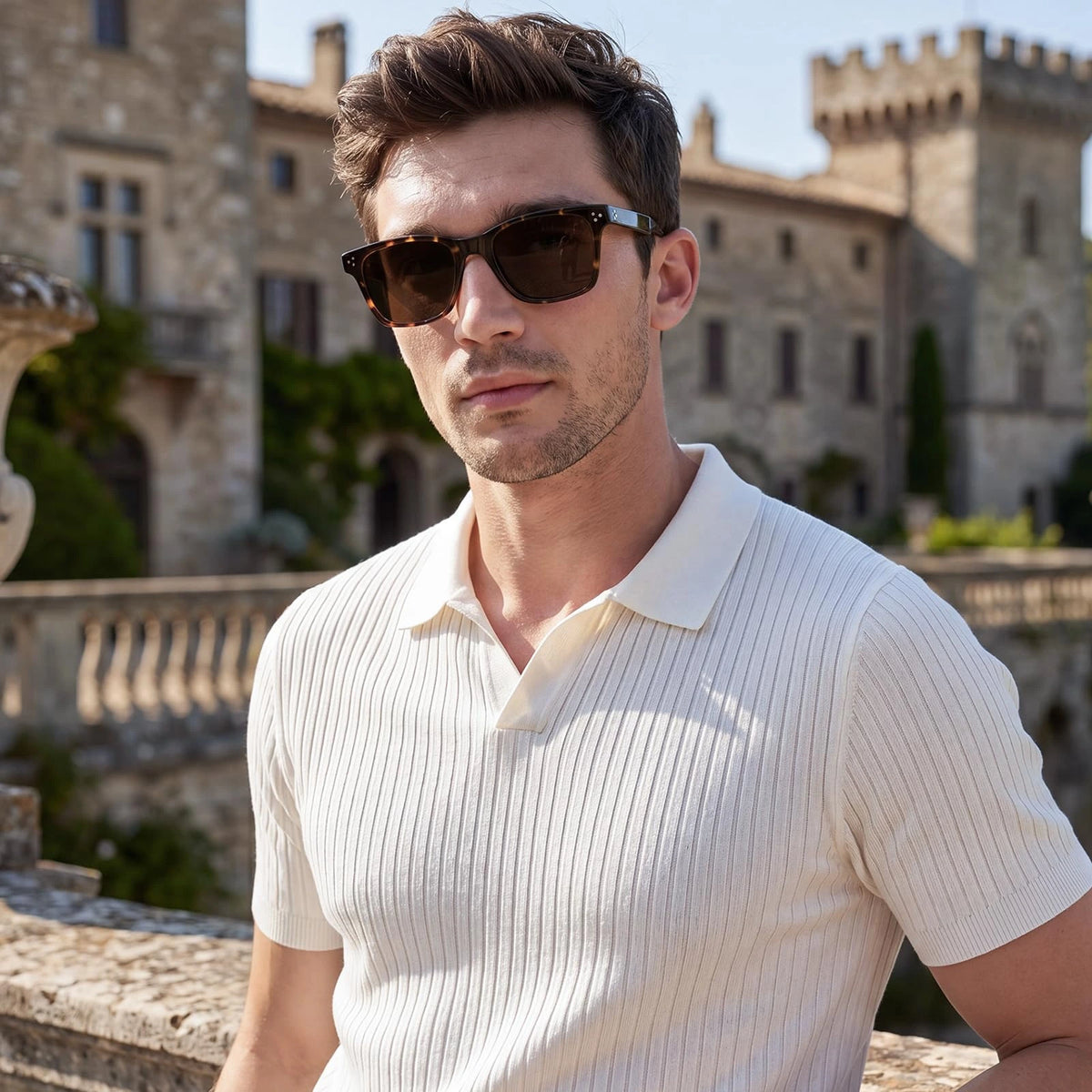 Carfia Simba CA31109-C13 Tortoise Acetate Square Polarized Sunglasses for Men, Portrait View
