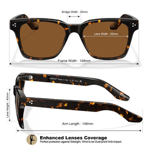 Carfia Simba CA31109-C13 Tortoise Acetate Square Polarized Sunglasses for Men, Size-Chart View