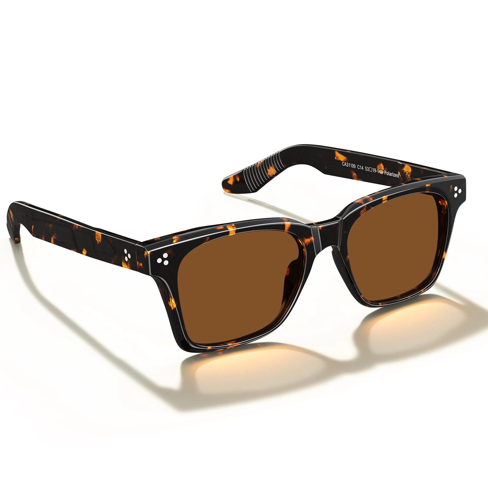 Carfia Simba CA31109-C13 Tortoise Acetate Square Polarized Sunglasses for Men, Three-Quarter View