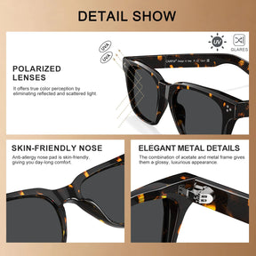 Carfia Simba CA31109-C14 Tortoise Acetate Square Polarized Sunglasses for Men, Detail View