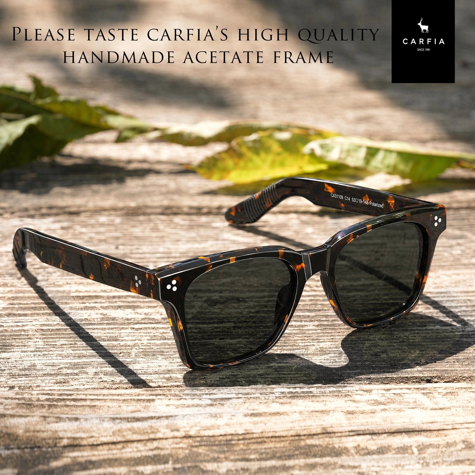 Carfia Simba CA31109-C14 Tortoise Acetate Square Polarized Sunglasses for Men, Lifestyle View