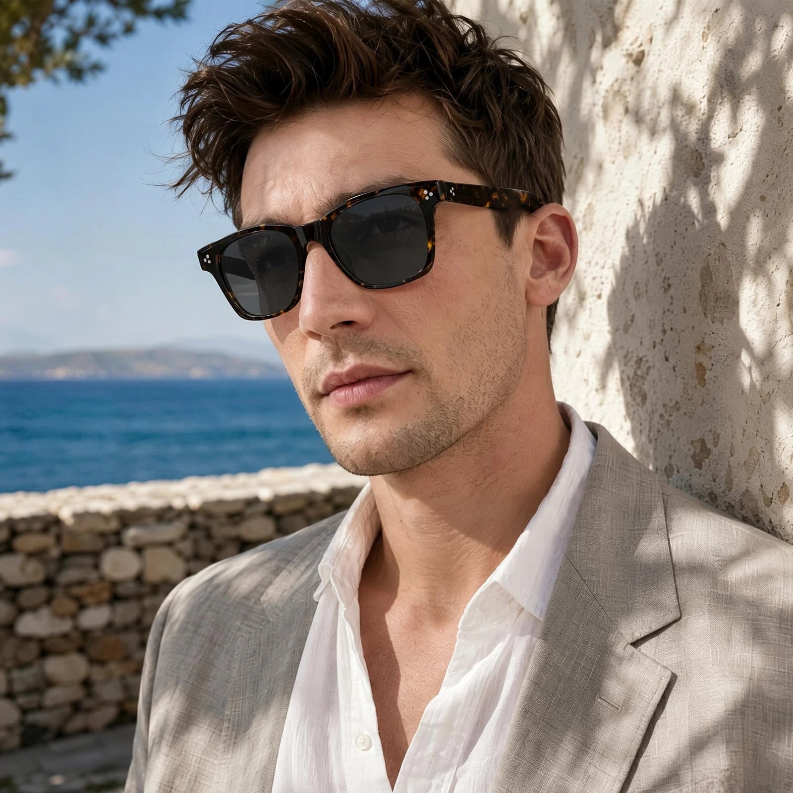 Carfia Simba CA31109-C14 Tortoise Acetate Square Polarized Sunglasses for Men, Portrait View