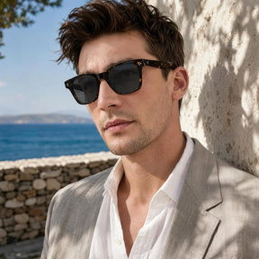 Carfia Simba CA31109-C14 Tortoise Acetate Square Polarized Sunglasses for Men, Portrait View