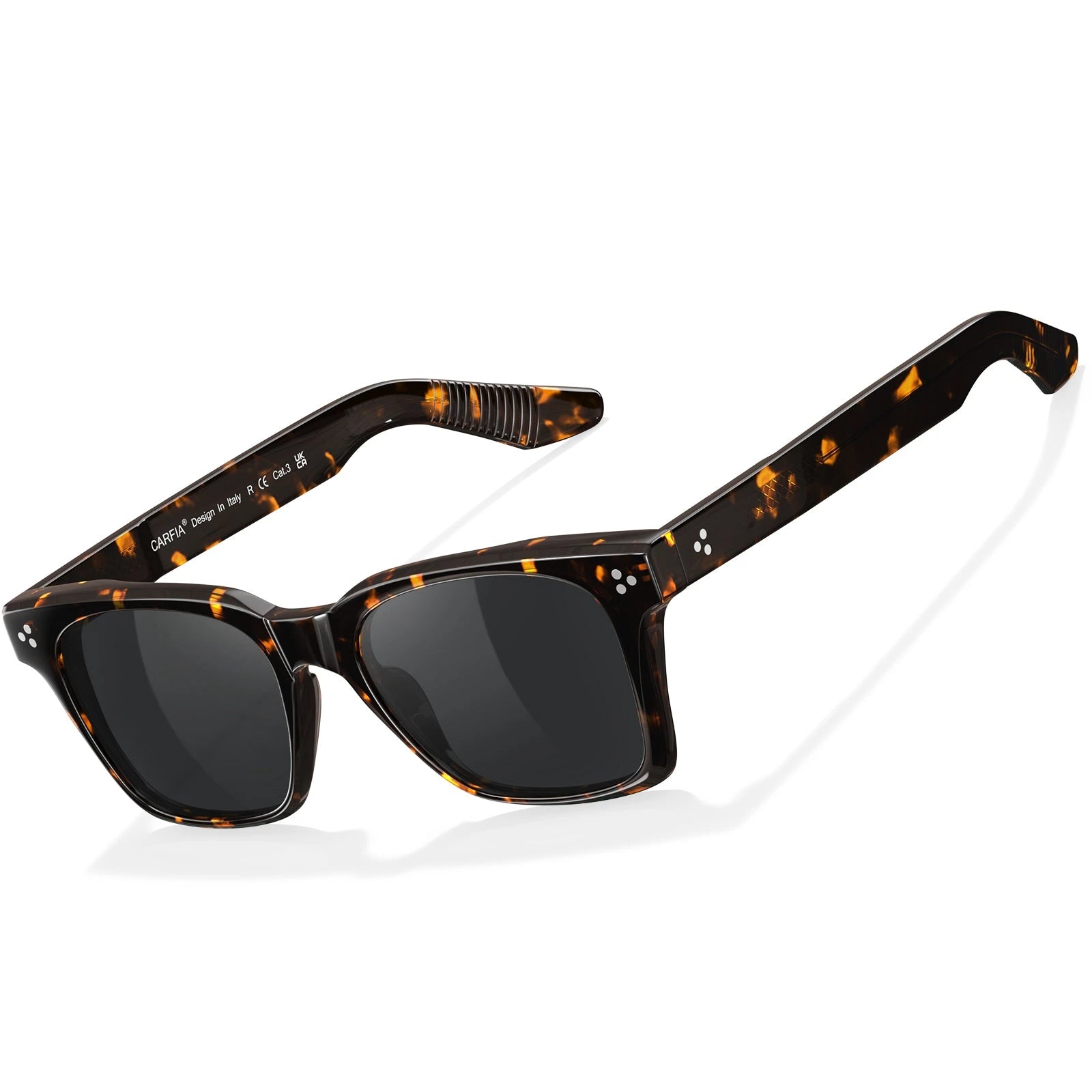 Carfia Simba CA31109-C14 Tortoise Acetate Square Polarized Sunglasses for Men, Three-Quarter View
