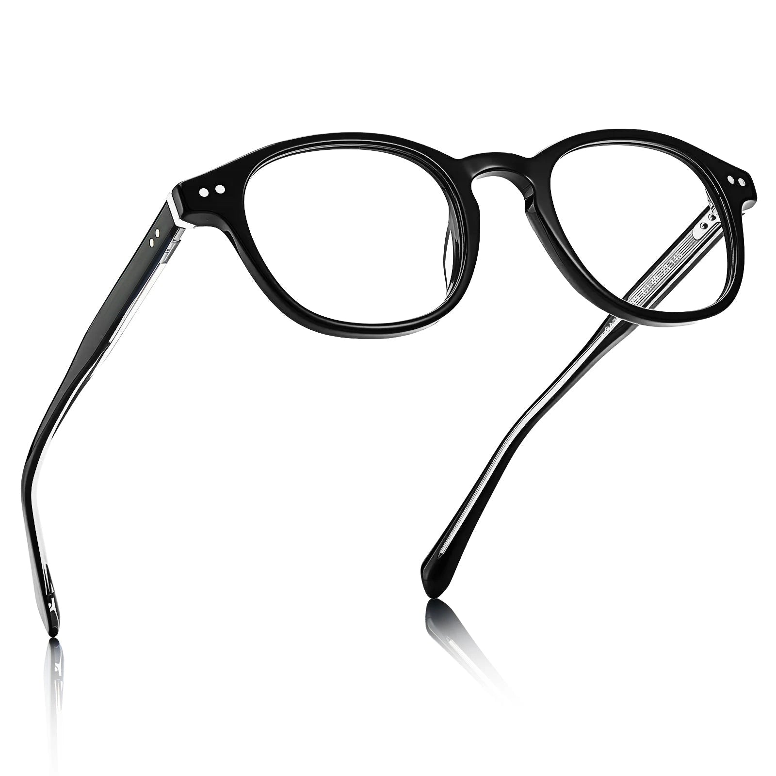Carfia Theory CA7022-C1 Black Acetate Round Prescription Glasses Eyeglasses for Unisex, Angle View