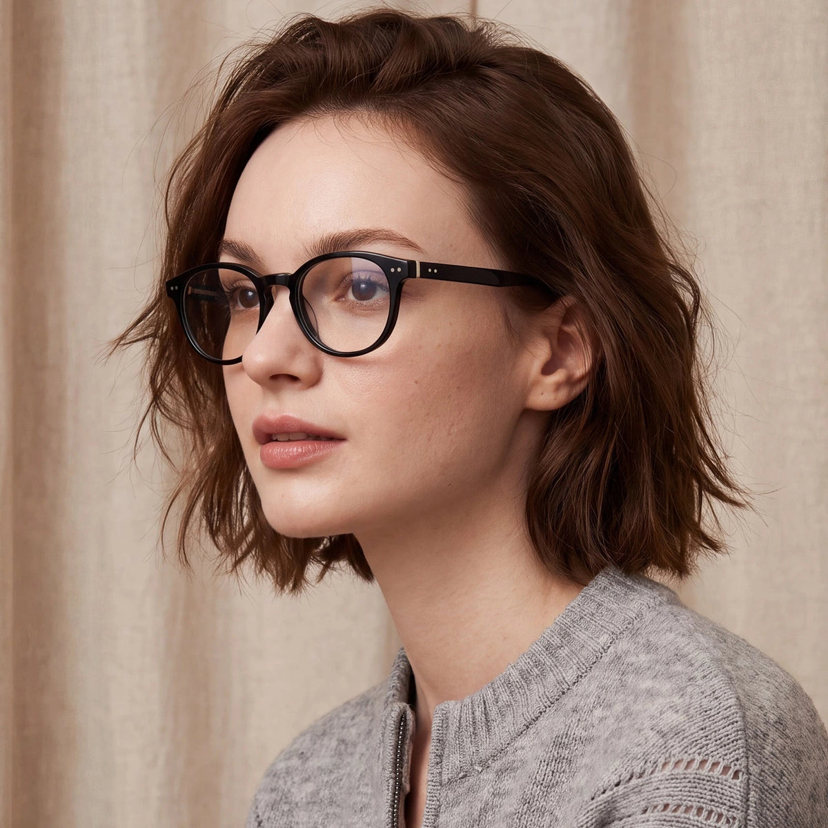 Carfia Theory CA7022-C1 Black Acetate Round Prescription Glasses Eyeglasses for Unisex, Portrait View