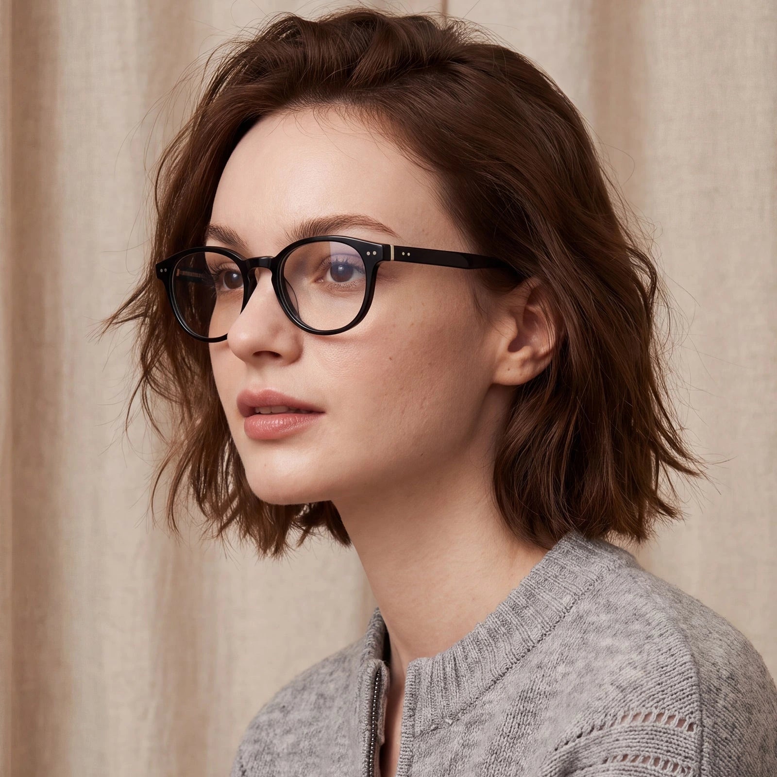 Carfia Theory CA7022-C1 Black Acetate Round Prescription Glasses Eyeglasses for Unisex, Portrait View