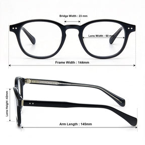 Carfia Theory CA7022-C1 Black Acetate Round Prescription Glasses Eyeglasses for Unisex, Size-Chart View