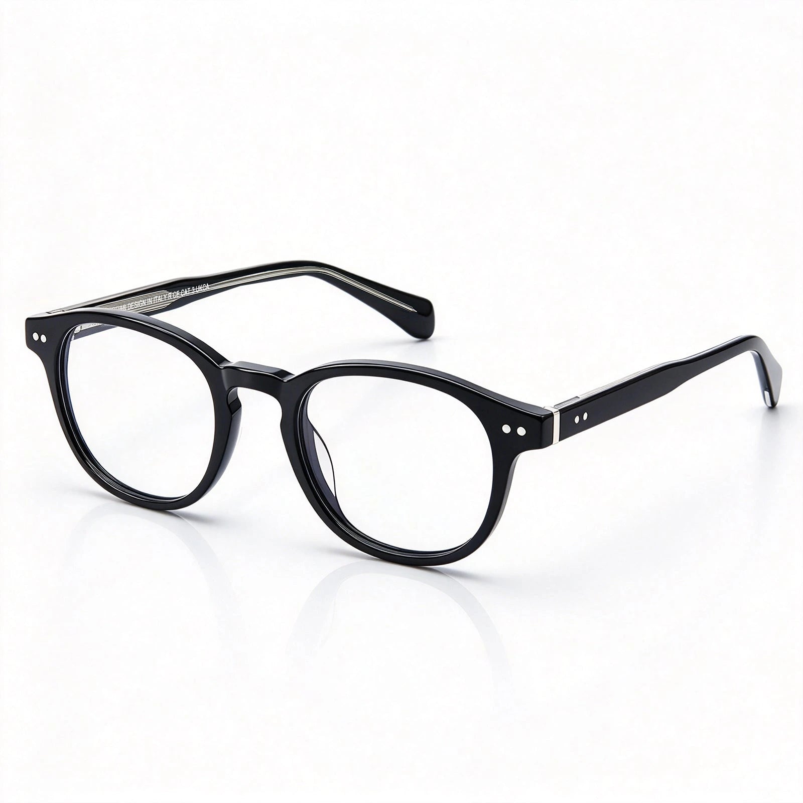 Carfia Theory CA7022-C1 Black Acetate Round Prescription Glasses Eyeglasses for Unisex, Three-Quarter View