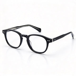 Carfia Theory CA7022-C1 Black Acetate Round Prescription Glasses Eyeglasses for Unisex, Three-Quarter View