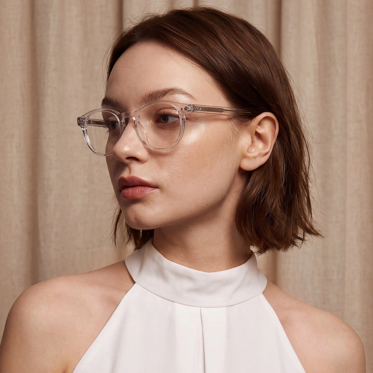Carfia Theory CA7022-C2 Clear Acetate Round Prescription Glasses Eyeglasses for Women, Portrait View
