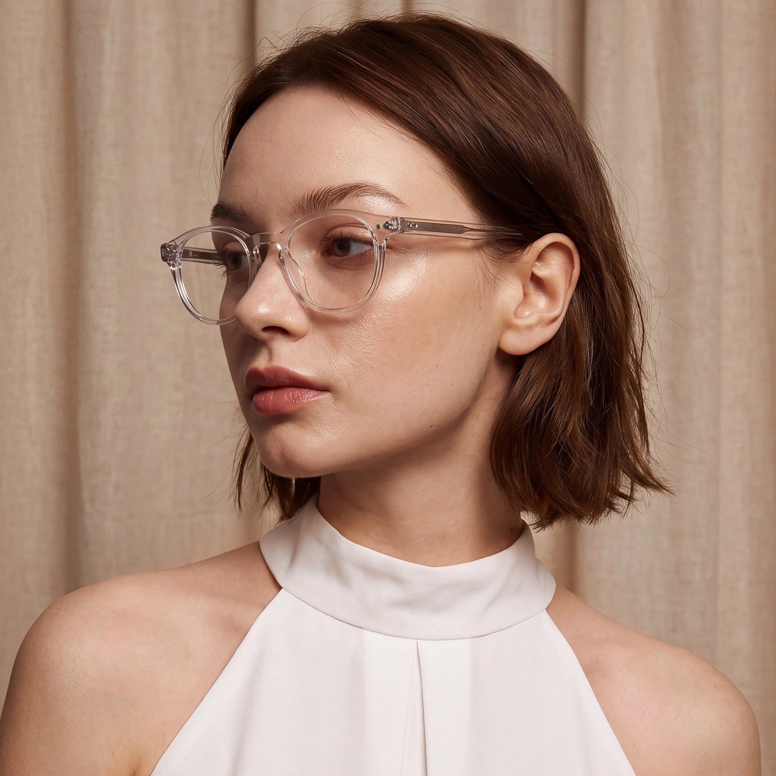 Carfia Theory CA7022-C2 Clear Acetate Round Prescription Glasses Eyeglasses for Women, Portrait View