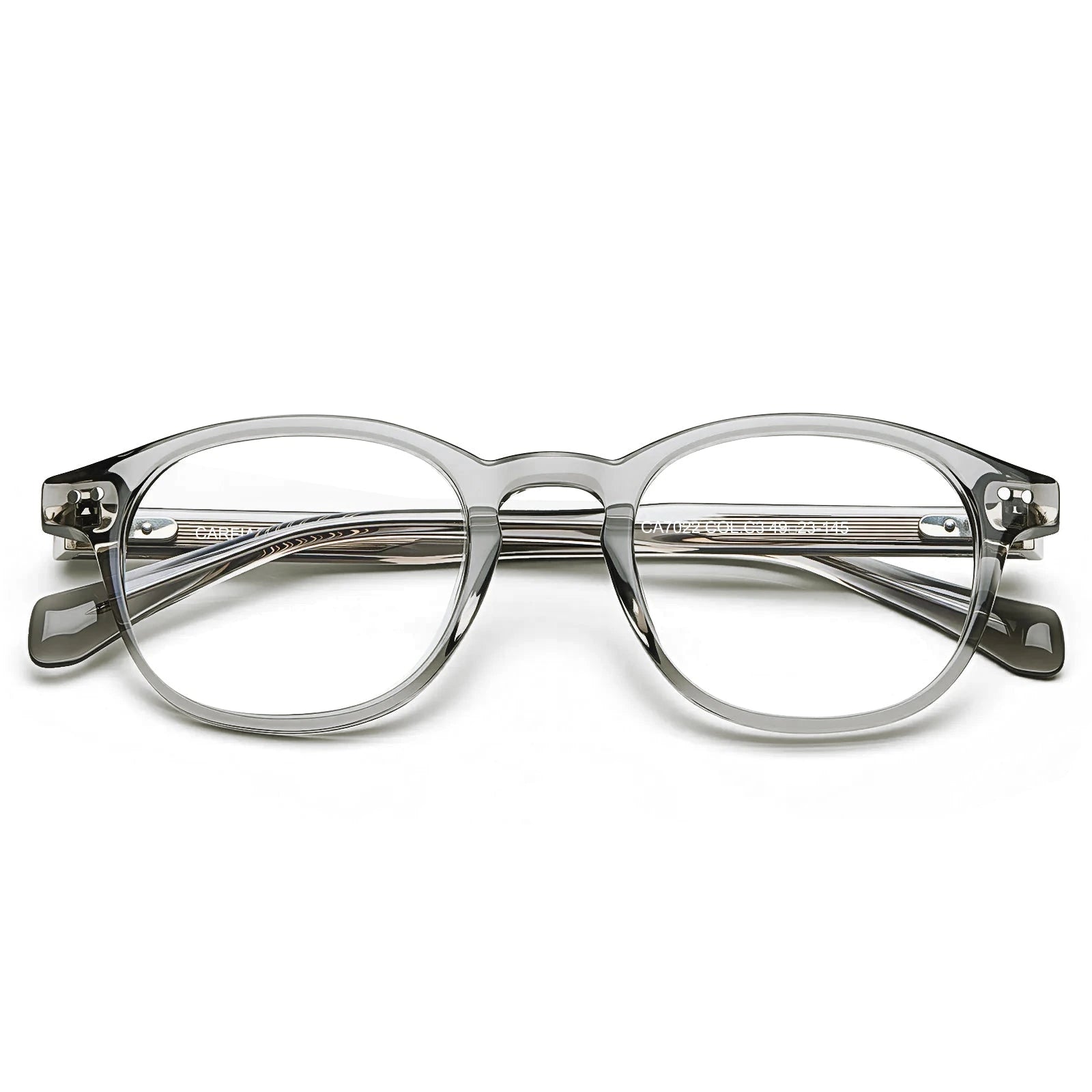 Carfia Theory CA7022-C3 Grey Acetate Round Prescription Glasses Eyeglasses for Unisex, Flatlay View