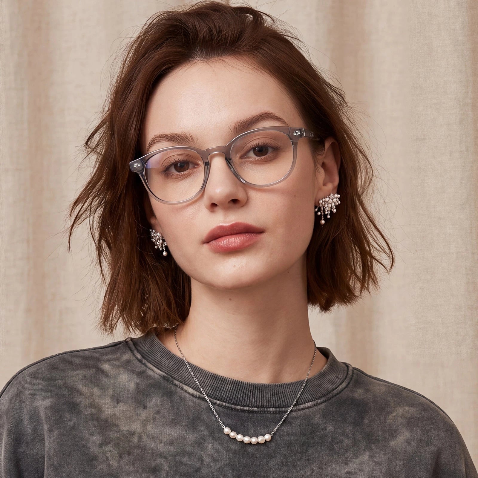 Carfia Theory CA7022-C3 Grey Acetate Round Prescription Glasses Eyeglasses for Unisex, Model View