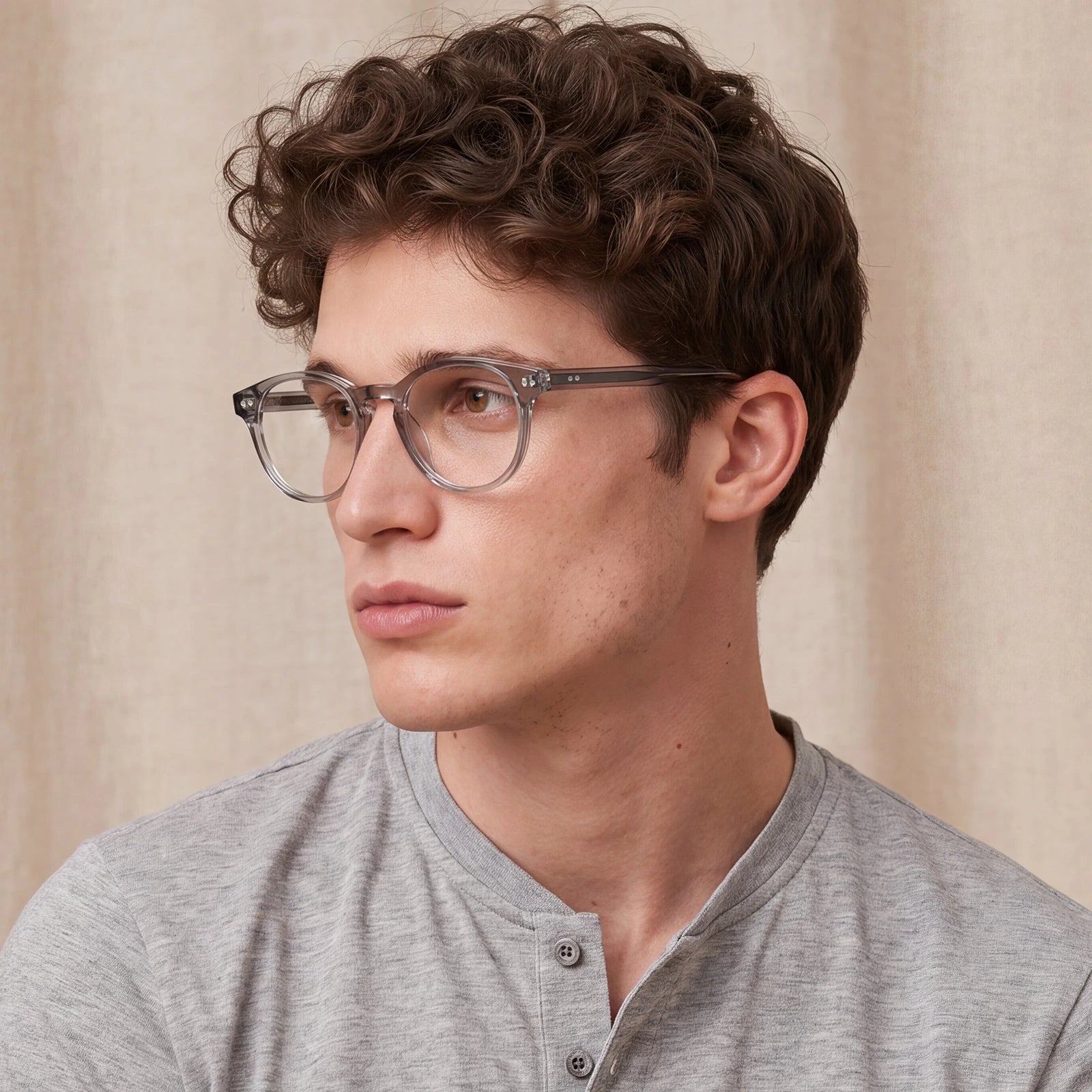 Carfia Theory CA7022-C3 Grey Acetate Round Prescription Glasses Eyeglasses for Unisex, Portrait View