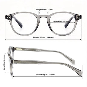 Carfia Theory CA7022-C3 Grey Acetate Round Prescription Glasses Eyeglasses for Unisex, Size-Chart View