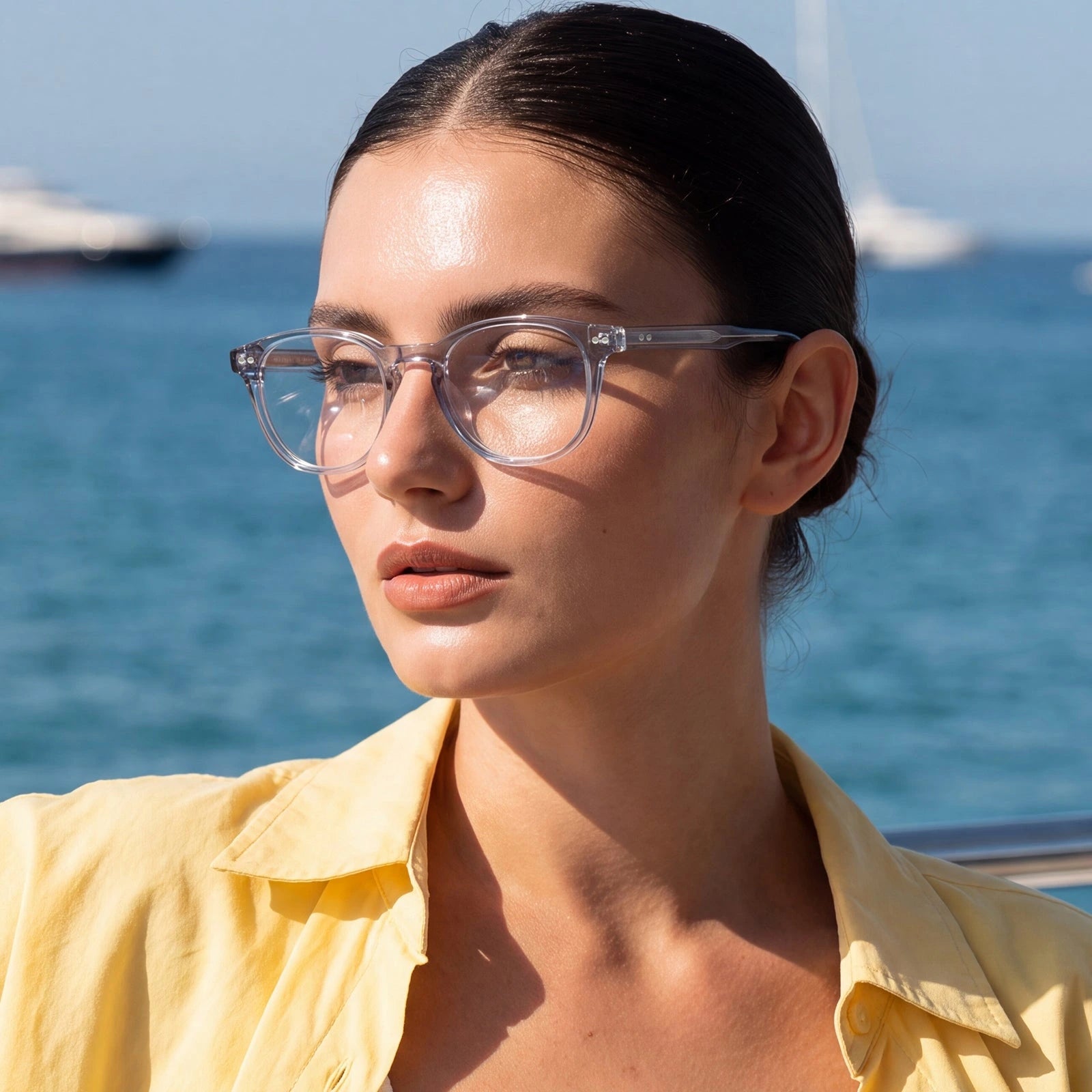 Carfia Theory CA7022-C4 Clear Blue Acetate Round Prescription Glasses Eyeglasses for Unisex, Portrait View