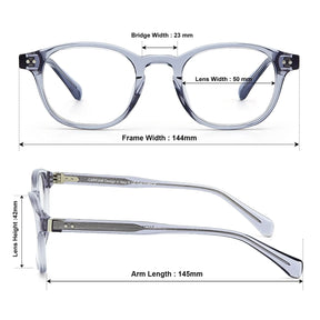 Carfia Theory CA7022-C4 Clear Blue Acetate Round Prescription Glasses Eyeglasses for Unisex, Size-Chart View