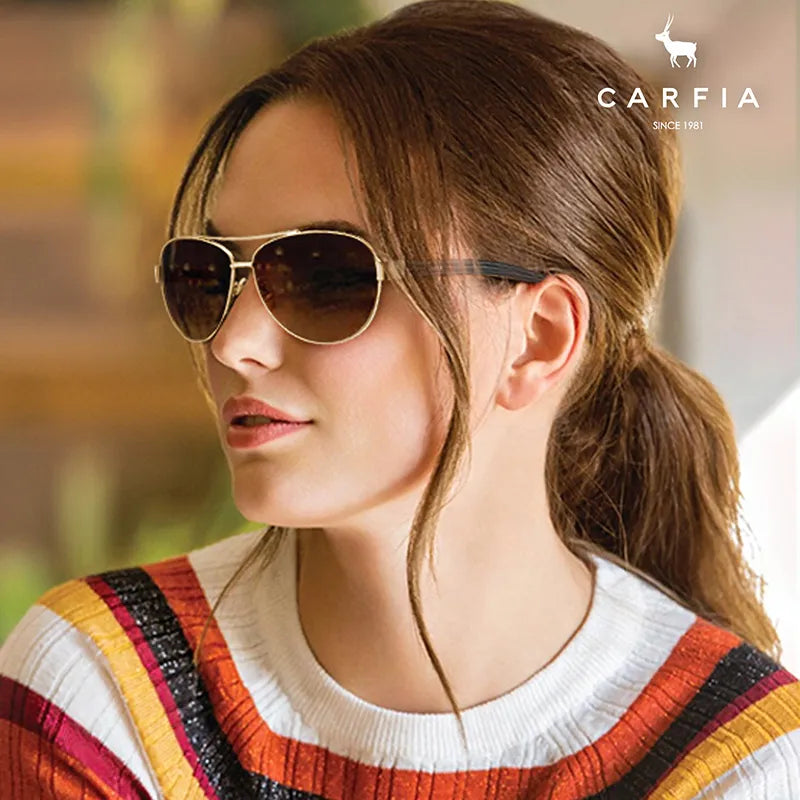 Carfia Tiamo CA3210C03 Gold Metal Aviator Polarized Sunglasses for Women, Model View