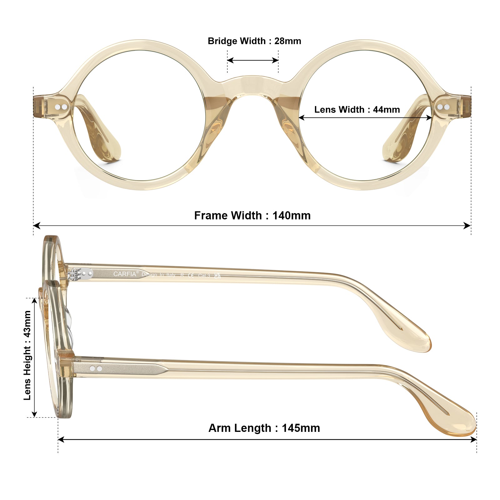 carfia transparent gold eyeglasses vintage circle frames with size